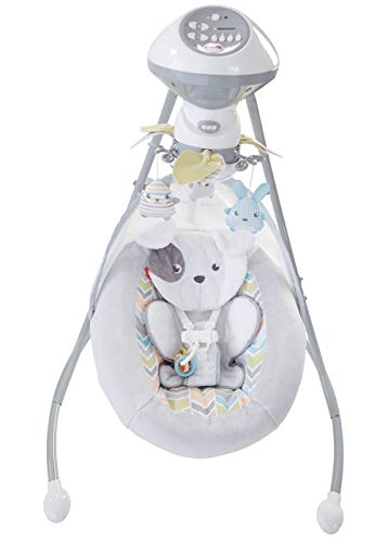Fischer Price Cradle N’ Swing Sweet Snugapuppy - check out this baby swing features and other Fischer price baby swings A swing with toys hanging.