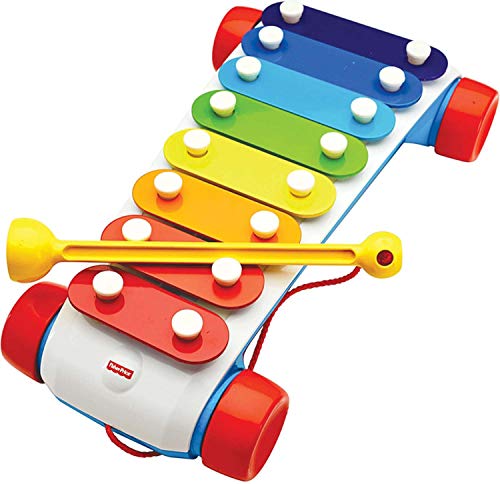 This colorful toy xylophone can be wheeled making it easy to move around.