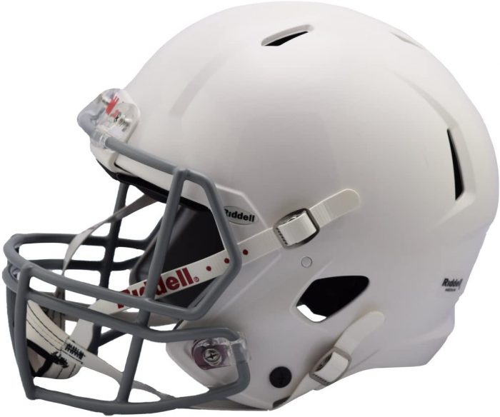 It is a white football helmet for the youth. It is nice to wear this kind of headgear for youth safety.