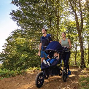 family hiking with a good bob stroller