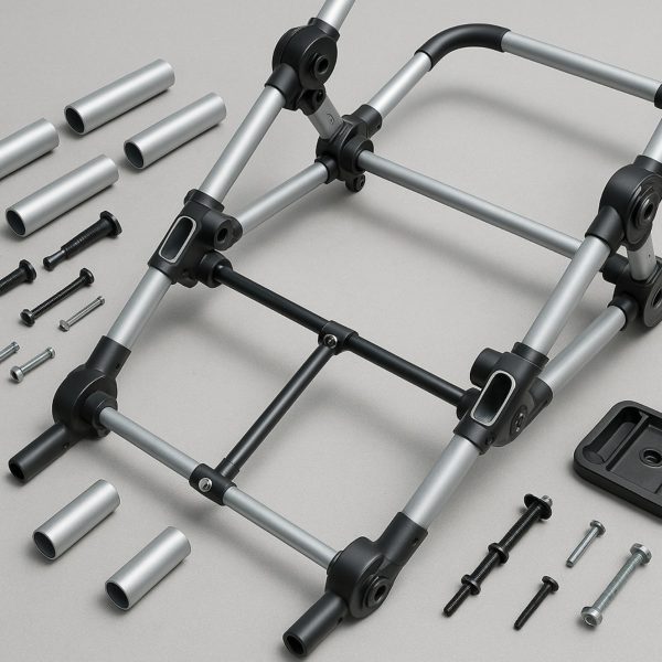 Strollers For 3 Yr Olds frame materials cutaway showing aluminum tubing, polymer joints, and cross-bracing.