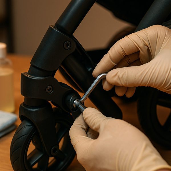 Strollers For 3 Yr Olds maintenance check of hinge and wheel axle with hex key.