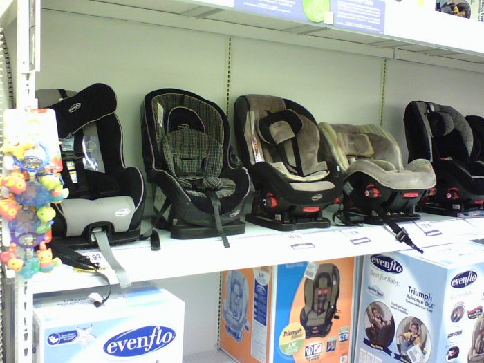 In the photo are different car seat products. You can buy them in many baby stores. It is important to buy the right one to ensure the safety and protection of every kid.