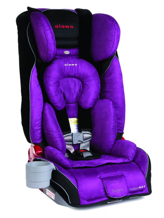 Diono Radian convertible car seat. Violet variant. It is very comfortable for it has thick pads. It has a cup holder. 