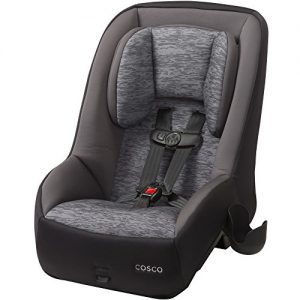 Cosco 65: The Mighty Fit 65 convertible car seat by Cosco in heather gray and black colors, shown empty and facing forward.