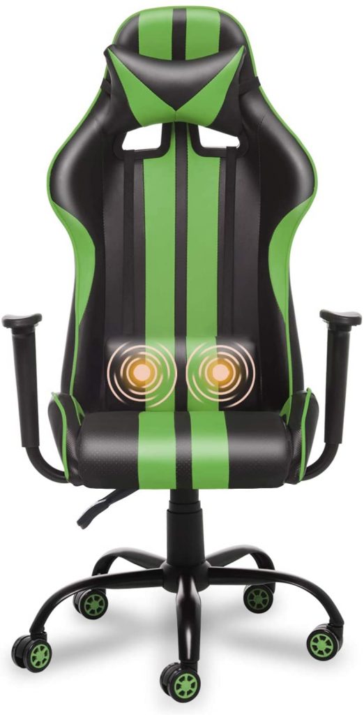 Ferghana Massage Gaming Chair, one of the best gaming chairs available in Amazon. It's made of PU leather that is waterproof and easy to clean. Features comfortable head rest, soft cushions, angle adjustor, silent wheel for more good gaming experience. This gaming chair is also available in 10 different colors
