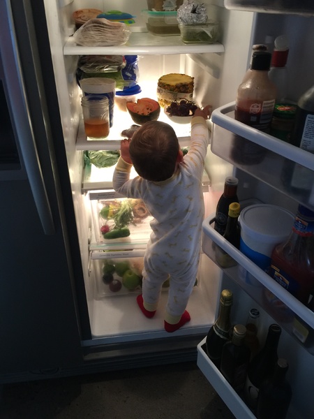 A toddler is getting something inside the refrigerator. It is important to teach your kids to be careful when they are getting something inside of the refrigerator. It is best as well to keep the refrigerator close at all times. It is the best as well to keep the food or snacks on the refrigerator bottom part for your kids to reach it easily.