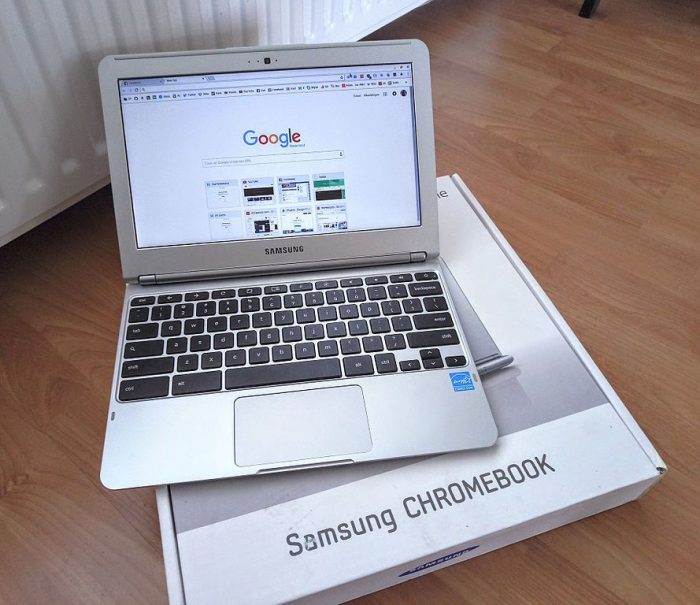 Samsung Chromebook, a compact and portable Chromebook designed for seamless online experiences, featuring its sleek and modern appearance. White Chromebook is one of the best color options.