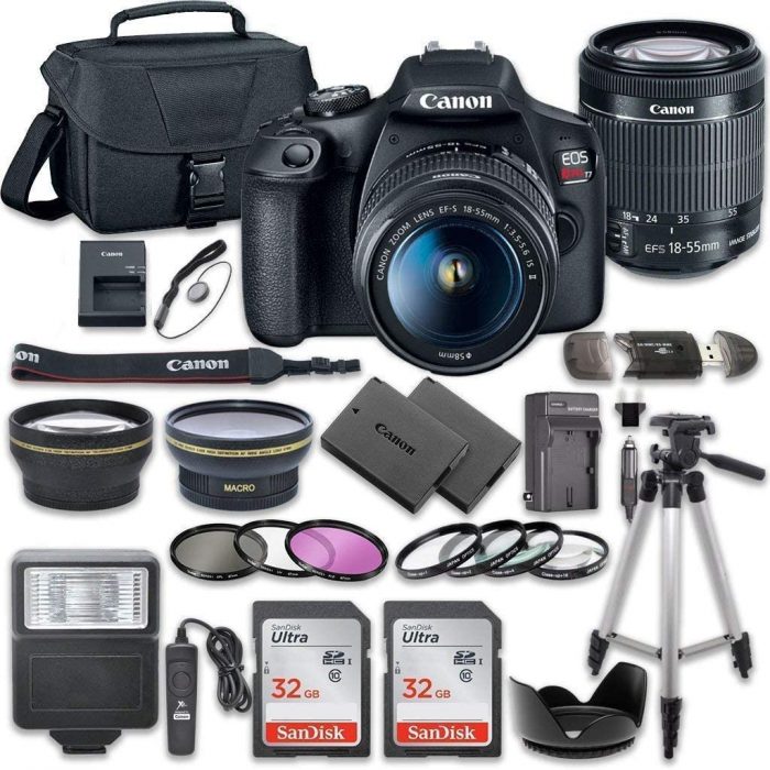 This best DSLR camera, Rebel T7, includes all these accessories. This best DSLR camera is a really good bundle deal that gives you everything you need to get started with all of your photography goals.