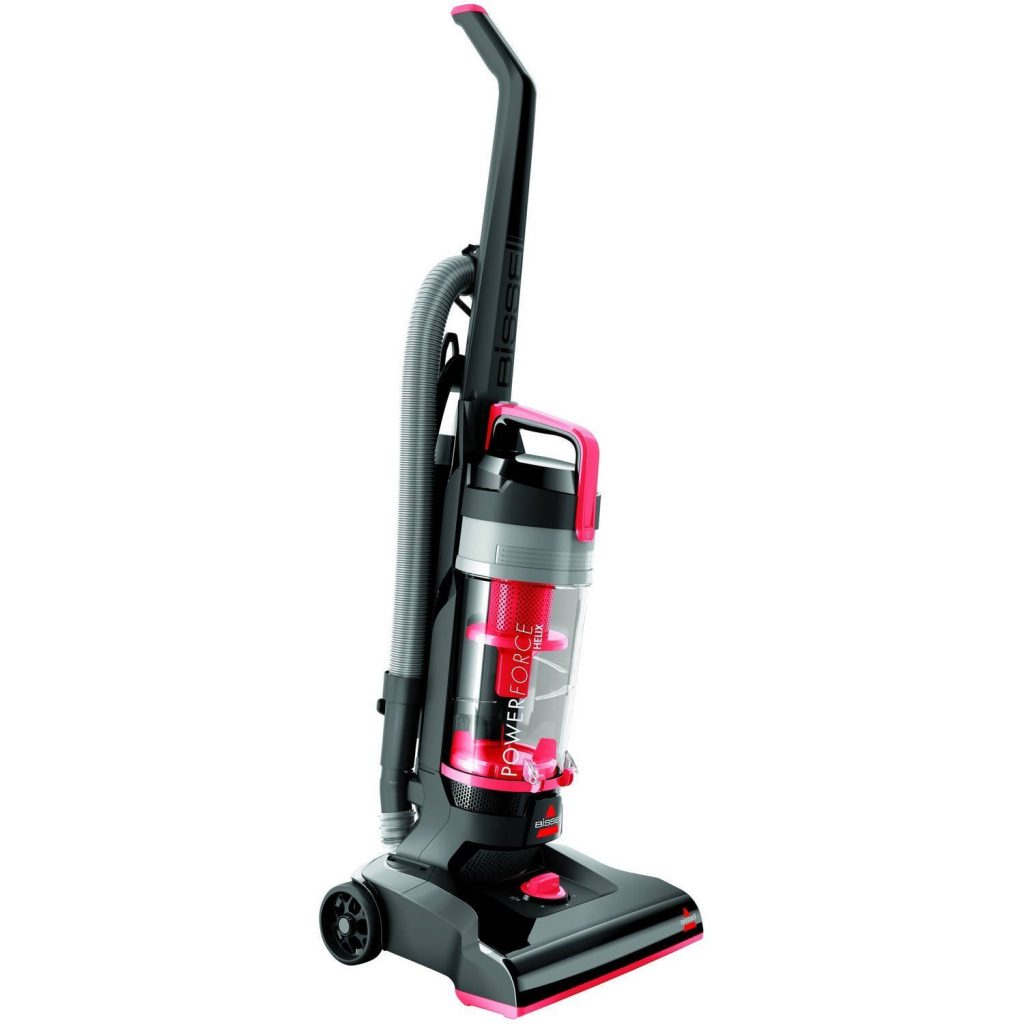 A red upright vacuum cleaner in use, efficiently cleaning a floor with its powerful suction abilities, showcasing the best effectiveness of upright style. cleaners