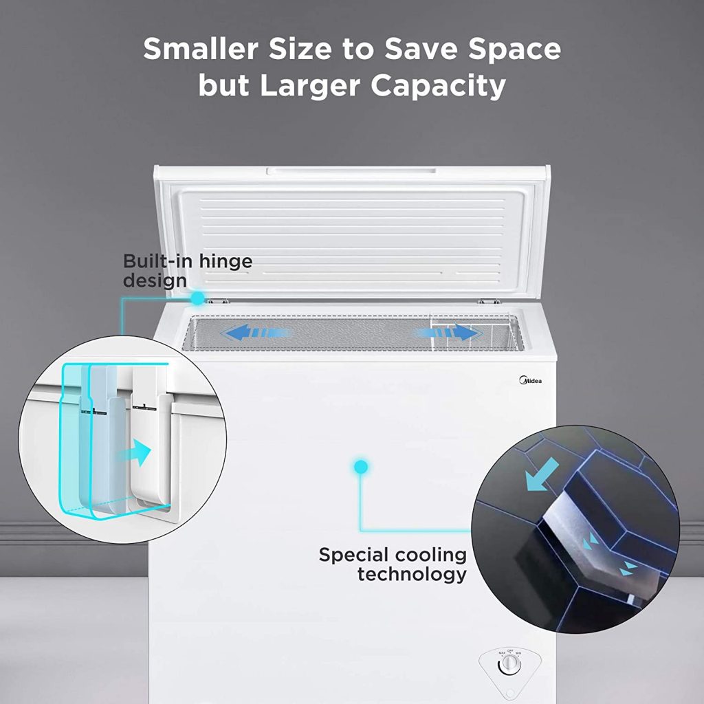 a smaller-sized chest freezer saves space. Chest of this freezer is easily accessed and the inside of the chest freezer.