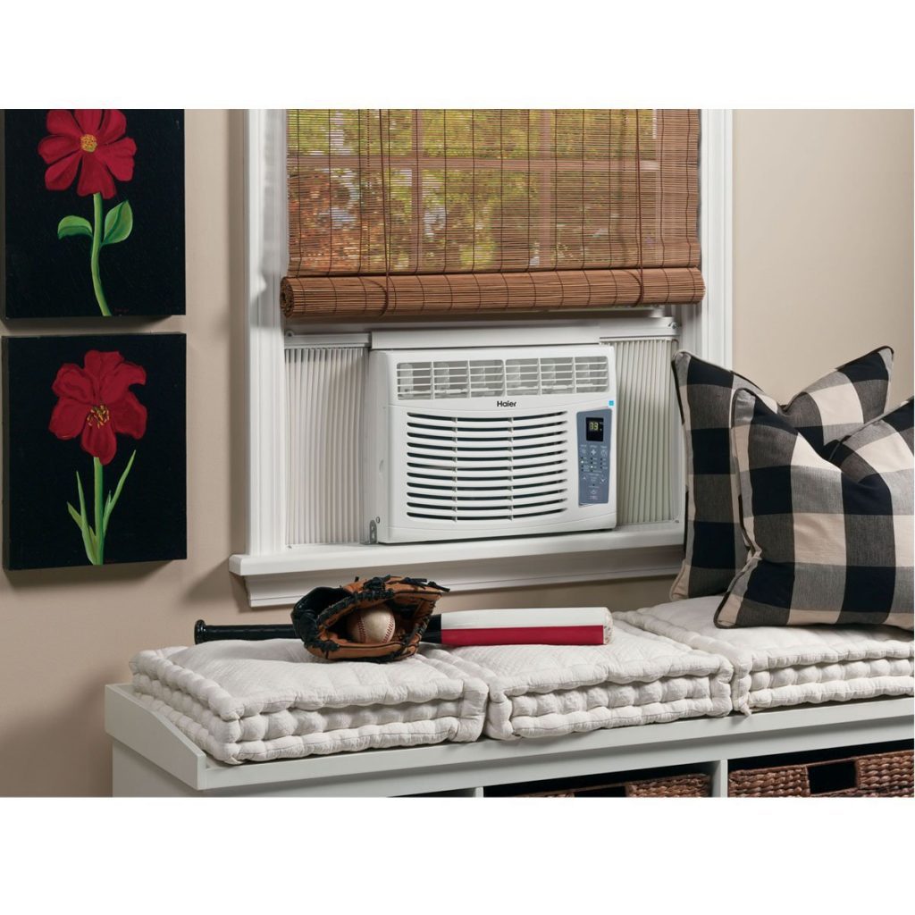 A small AC cooling down a den. What brand of small AC is the quietest? Haier is the highest for quiet small ACs. 