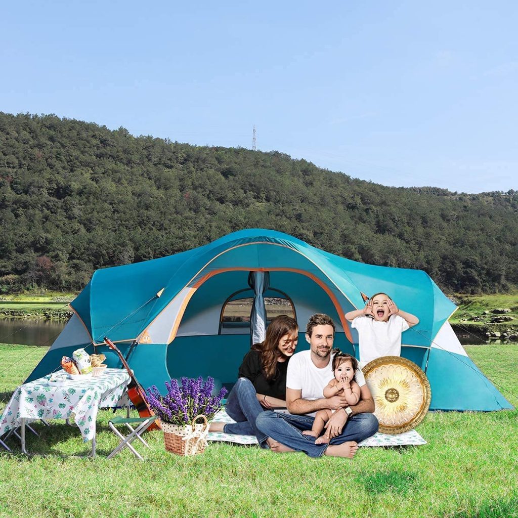 UNP 10-Person Camping Tent. Pros: Rainproof and waterproof Super easy to set up Has a gear Loft to air clothes With 1-year quality assurance to offer you a risk-free purchase Easy to repack Spacious enough for 10 persons