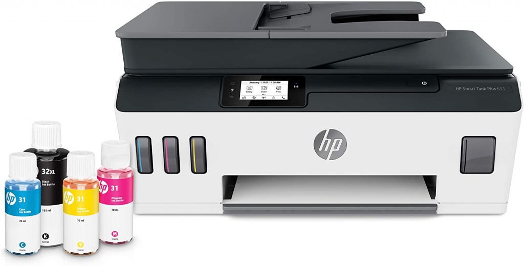 HP Smart-Tank Plus 651. Ink tanks are actually bottles of ink that hold enough in them for up to 2 years.