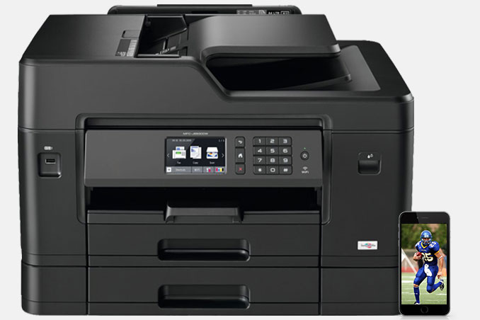 A big black printer. It looks like it's a 3-in-1 printer. There are two levels of paper printer trays that is best for printing many documents. A bulky printer. 