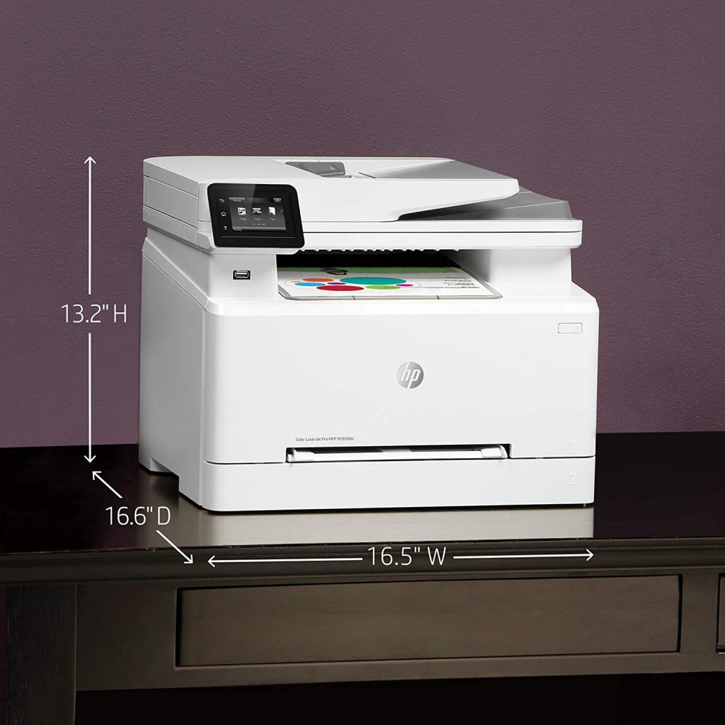 HP Color LaserJet Pro M283fdw Wireless All-in-One Laser Printer - It has a 2.7-inch touchscreen display for choosing settings. It also performs duplex printing and has a 50-page automatic document feeder..