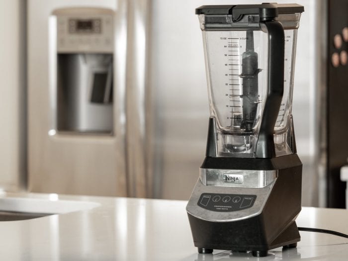 Image of a blender on top of a kitchen counter.