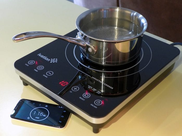 An image of a pot of water on top of an induction cooker.