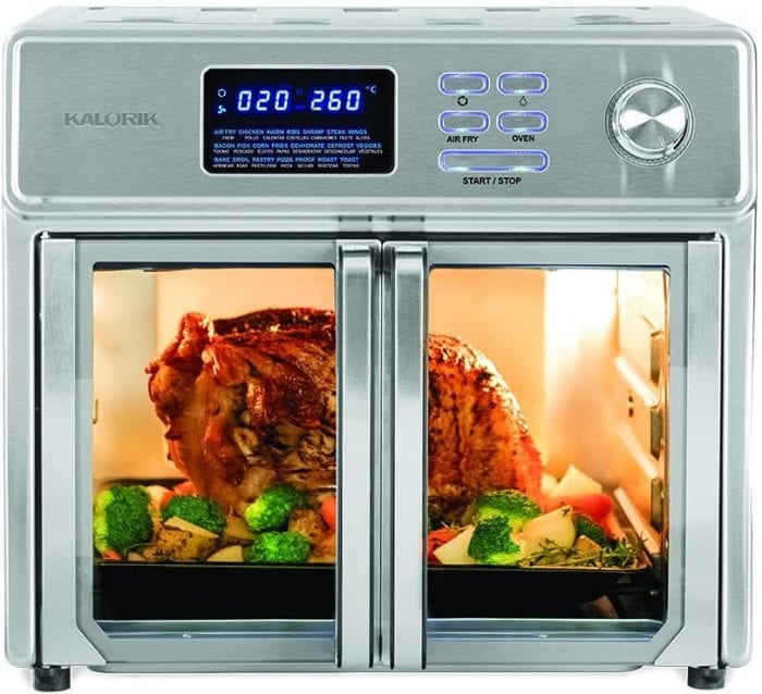 A Whole chicken is being cooked in the air fryer toaster oven. This can evenly cook the chicken like the oven because of the functions it has and the modern preset buttons you never expected like toasting and frying. 