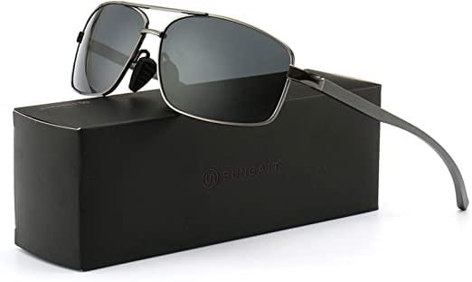 SUNGAIT Rectangular Polarized. These sunglasses have lenses that are 62 mm wide. They have a lightweight metal alloy frame that’s comfortable enough for all-day wear.