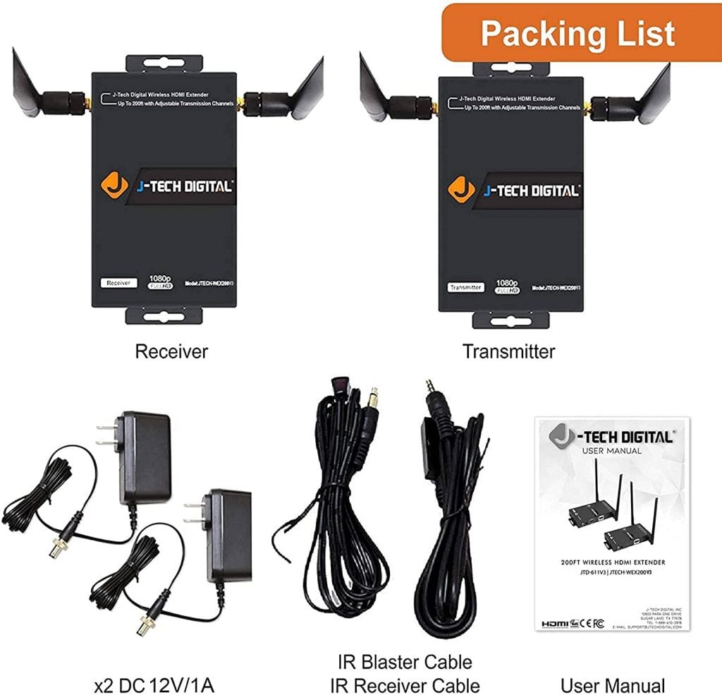 Package includes a transmitter, receiver, and all cables needed