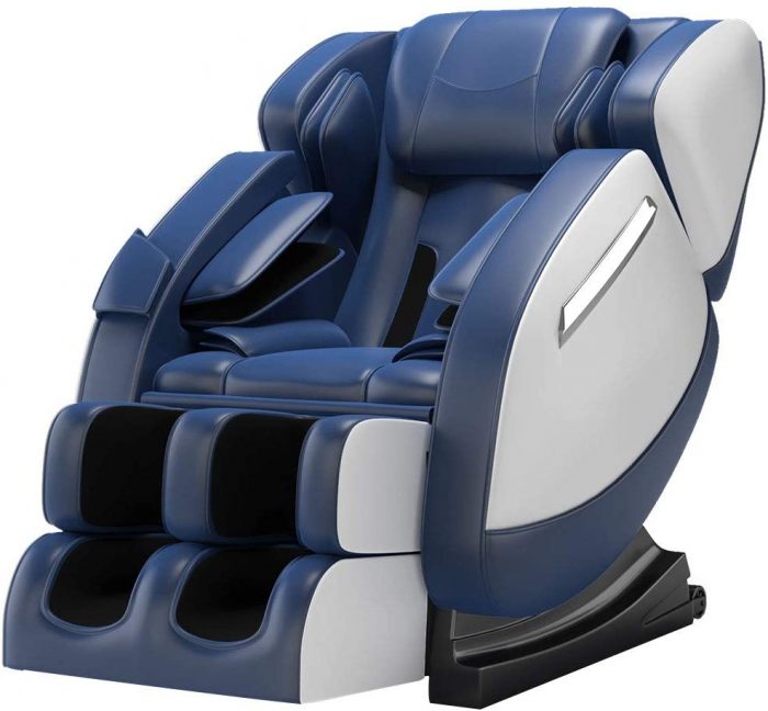 This massage chair is made of durable synthetic leather upholstery