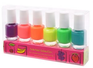 Six nail polishes to be used in nail designs are in one set. Summer vacation designs nail polish are in summery vacations colors and are placed neatly in a transparent box.