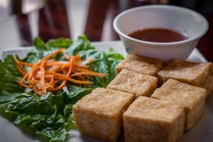 Here's an air fryer tofu meal with served with veggies as side dish and dip. see our air fried tofu recipe here.