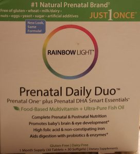 Rainbrow Light Prenatal Daily Duo Gummy Vitamins (Prenatal One plus Prenatal DHA Smart Essentials). These vitamins promote baby's brain and eye development. 