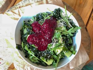 A healthy meal in a bowl. Fruits and vegetables are an excellent source of nutrients for pregnant women.