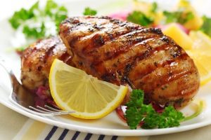 A healthy meal prepared from the air fryer Instant Vortex is elegantly plated.