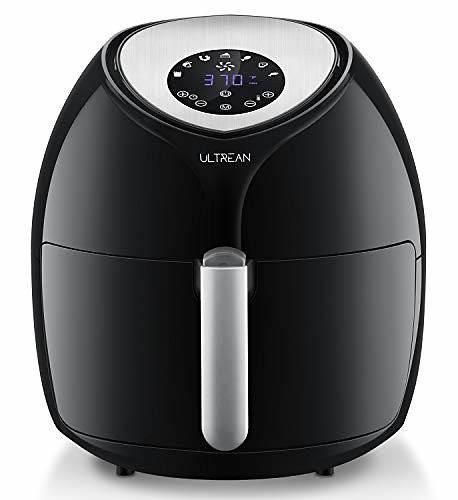 A black air fryer.