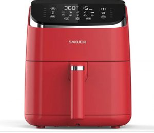 red and black sakuchi brand air fryer