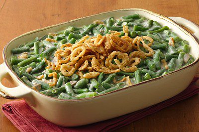 Green bean casserole placed on the table
