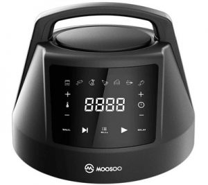 Black convection fryer with a digital indicator.