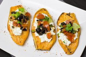 healthy toppings on sweet potato toast baked in an air fryers