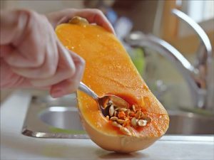 butternut squash air fried - Preparing the Butternut Squash. Cut in half and seed are being removed. These seeds can also be cooked and turn into snacks using air fryer. Squash in fryer