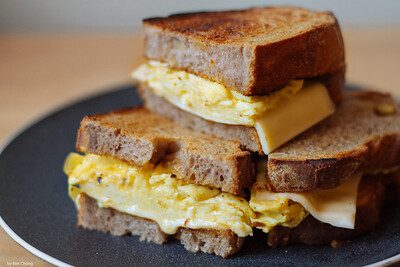 Sandwich slices that are dipped in beaten egg, milk, or cream. 