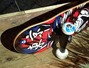 Red-blue skateboard deck