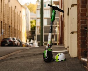 A green scooter. 