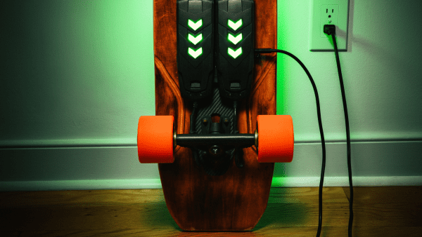 A charging electric skateboard 