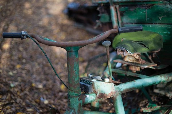 Old handlebars corroded by rust and the elements