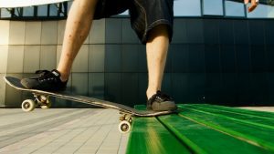 Skateboarder riding his board