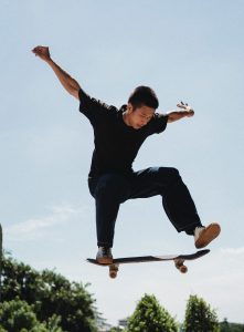 A young man uses his board for expert riders. 