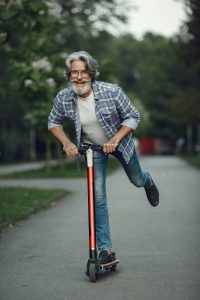 Exercising with scooters for health benefits.