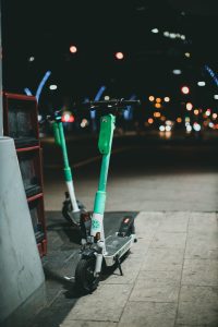 lightweight scooter that has effortless maneuvering feature. Each scooter is green 