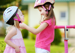 Scooter safety for long a ride. Wearing helmets for their safety and long rides is important. 