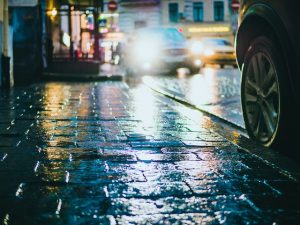 Night street during the rainy weather.