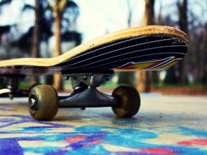 Board ready for skateboarding ride. 