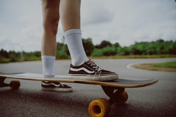 Skater wearing the best shoes (vans shoes) for skateboard riding. Nice shoes!